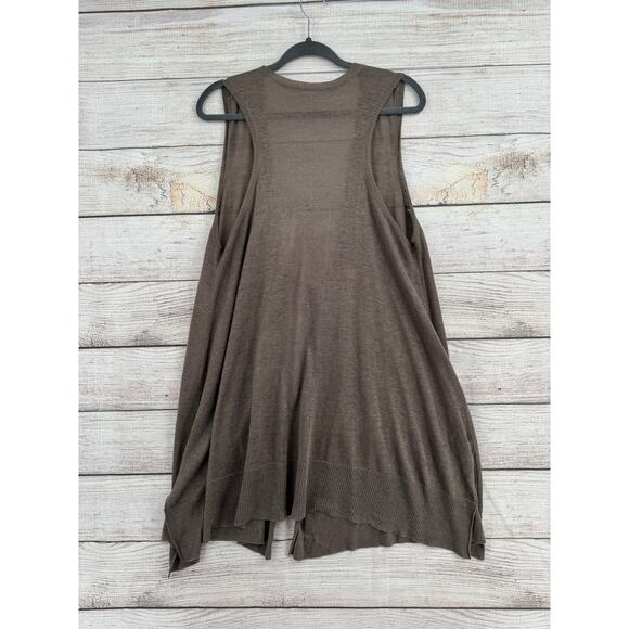 Eileen Fisher 100% Linen Sleeveless Tie Front Duster Sweater Vest Womens L Brown - Picture 2 of 12
